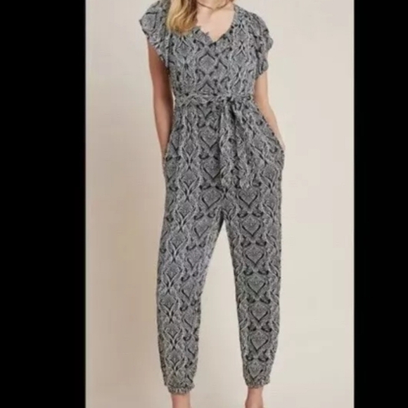 Anthropology Romper Size 4 Bohemian Lounge Paisley Fall Ruffle Sleeve - Picture 2 of 15